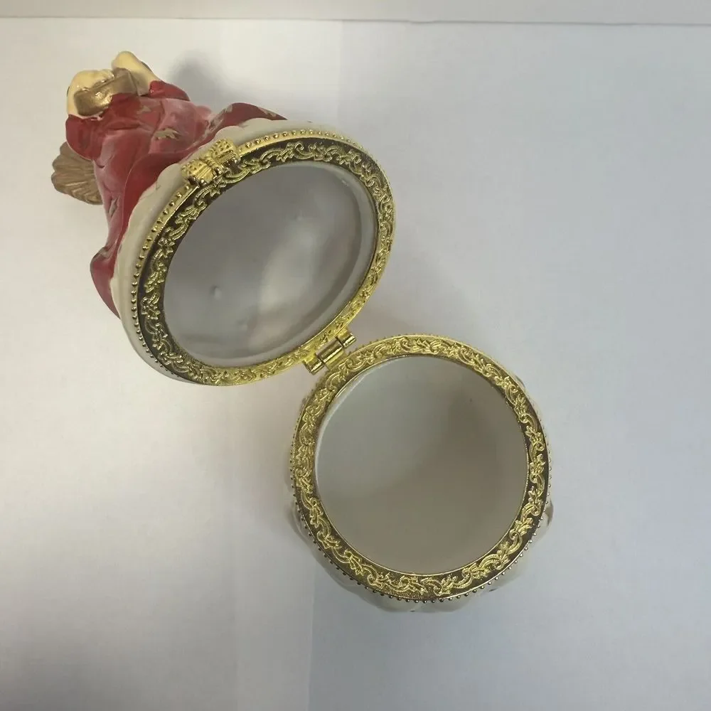Angel w/ Mandolin Porcelain‎ Trinket Box Figurine Vintage Ring/jewelry Holder
